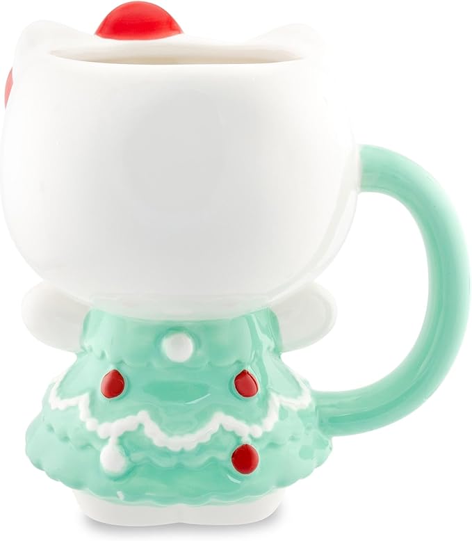 Silver Buffalo Sanrio Hello Kitty Holiday Christmas Tree Dress 3D Sculpted Ceramic Mug, 20 Ounces