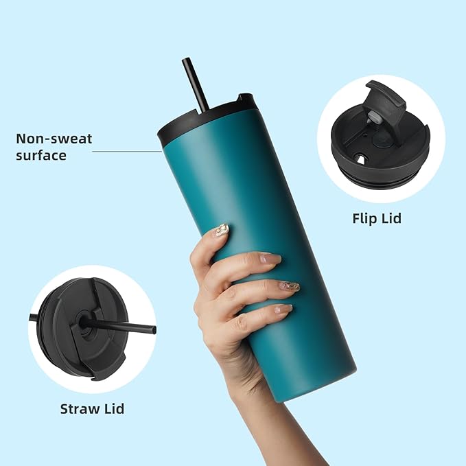 30 OZ Insulated Tumbler with Lid and 2 Straws Stainless Steel Water Bottle Vacuum Travel Mug Coffee Cup,Blue