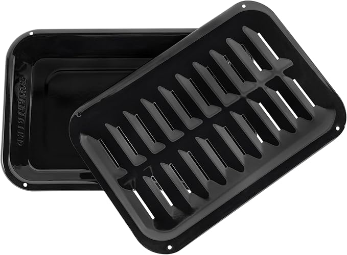 Certified Appliance Accessories Small 2-Piece Broiler Pan & Grill Set Porcelain-on-Steel 13"x8-3/4"x1-3/8" Broiler Pan for Oven, Black Whirlpool 4396923, Maytag, Kitchen-Aid replacement