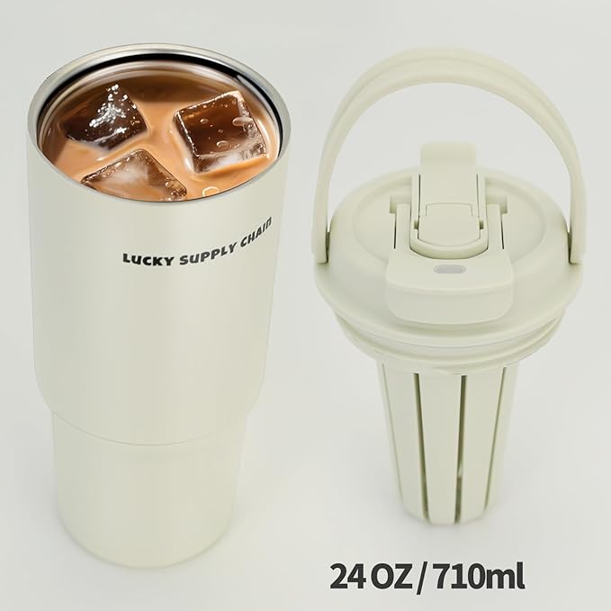 ANEWSIR Water Bottle 24 Oz/Stainless Steel Tumbler with Straw - Vacuum Insulated Water Bottle for Home, Office or Car Reusable Cup With straw，Cold for 12 Hrs or Iced for 24 Hrs(White)