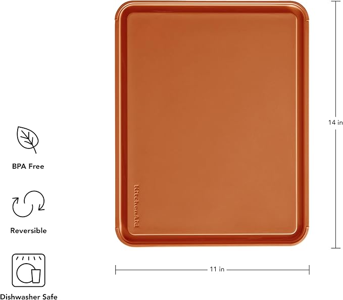 KitchenAid Classic Plastic Cutting Board with Perimeter Trench and Non Slip Edges, Dishwasher Safe, 11 x 14 inch, Scorched Orange