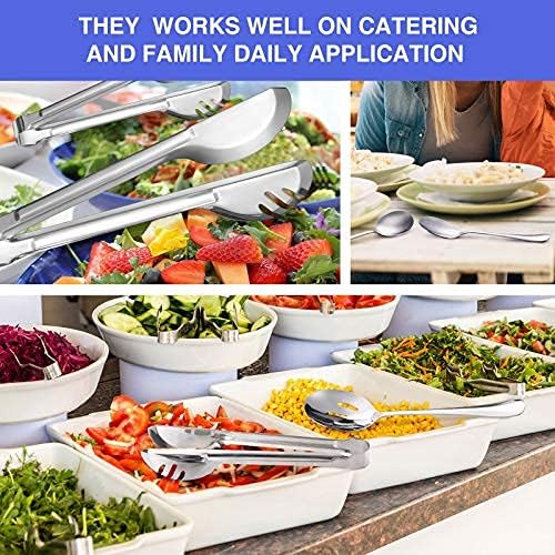 Patelai 8 Pcs Silver Stainless Steel Serving Utensils Set 8.7" Large Spoons and Slotted Spoon 9.45" Tong 9" Forks Flatware Wedding Valentine's Day Holiday Party Buffet Banquet Cooking Kitchen Catering