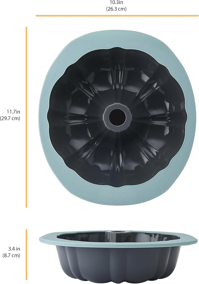 Chicago Metallic Silicone Fluted Cake Pan, 8-Inch Nonstick Bakeware with Wire-Reinforced Rim, BPA-Free Food-Grade Silicone, Oven Safe to 428F, Dishwasher Safe, Easy Cake Release
