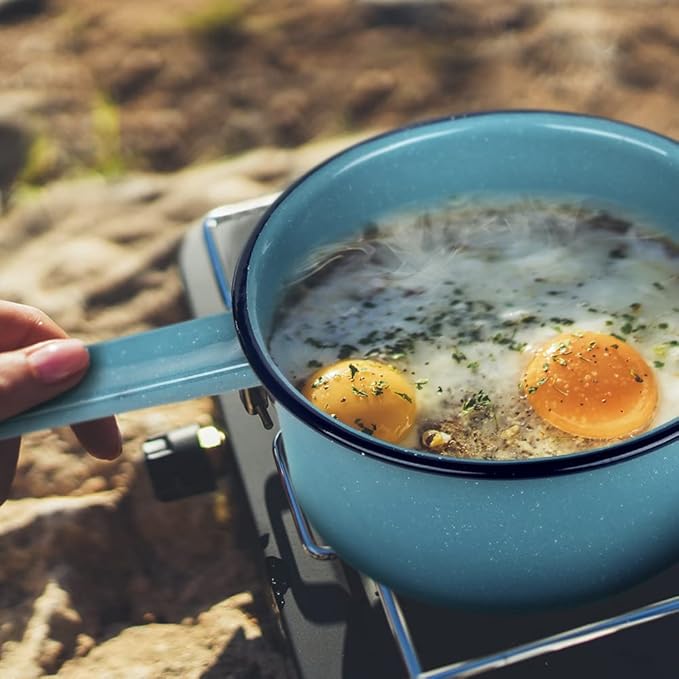 CINSA 2-Quart Saucepan - Enamel on Steel Durable Non-Stick Cookware for Indoor & Outdoor Cooking - Dishwasher Safe, Non-Porous & Antibacterial Porcelain Finish (Turquoise Blue)