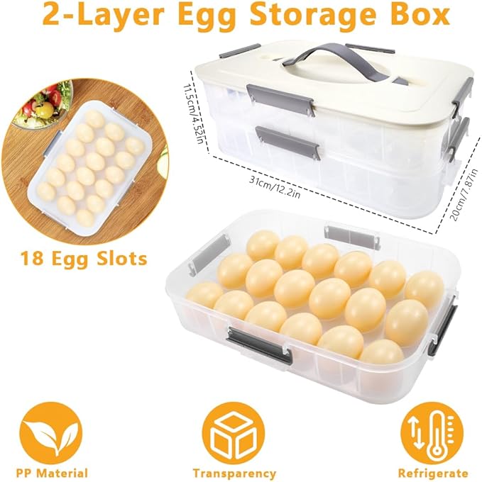 2-Layer Deviled Egg Containers With Lid,36PCS Deviled Egg Tray Carrier with Handl Injector Piping Tool,Portable Stackable Egg Holder Platter Holder Organizer for Refrigerator Party Picnic Travel Event