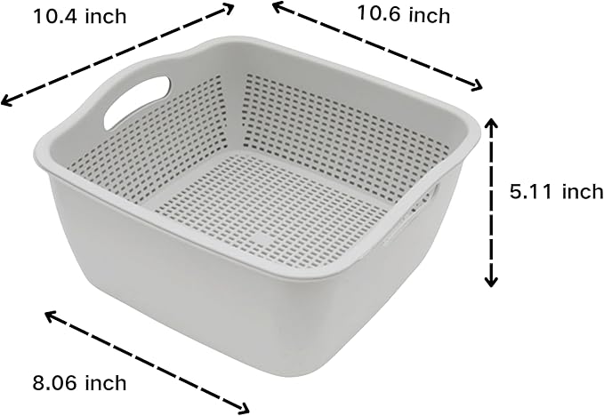 Kitchen Colander Drain Basin 2 in 1 Plastic Basket Strainer Bowl (grey), large, Gray