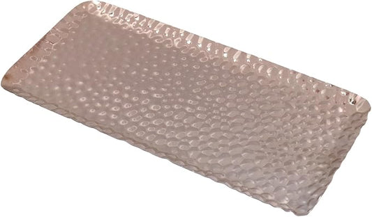 Antrader Hammered Rectangular Platter Serving Tray,Stainless Steel Decorative Storage Tray,Rose Gold(7.7-Inch by 3.7-Inch)