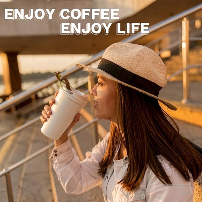 Travel coffee mugs leak-proof, reusable coffee cup with lid, stainless steel vacuum insulated coffee tumblers, thermal insulation cups for men & women keep drinks hot & cold (6th-White, 12OZ)