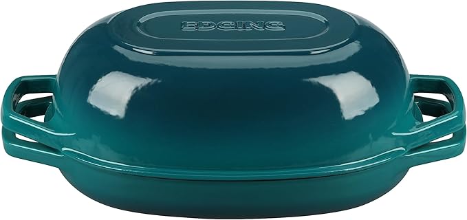 Enameled Cast Iron Oval Dutch Oven Pot with Lid, Dutch Oven for Sourdough Bread Baking, Bread Oven, Bread Dutch Oven, Oval Bread Pan, 5qt, Darkcyan