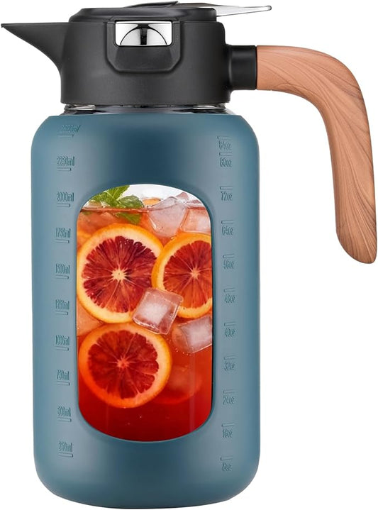84 oz/2.5 Liter Glass Pitcher with Lid and Handle, Glass Carafe/Jug for Hot/Cold Water, Large Iced Tea Pitcher for Coffee, Juice and Homemade Beverage