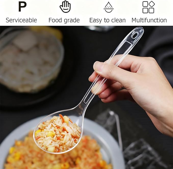Large Plastic Serving Spoons,Disposable Heavy Duty Serving Spoons,Long Handle Scoop Soup Rice Ladle for Party Catering Buffet Restaurant,20 Pieces (Clear Colander)