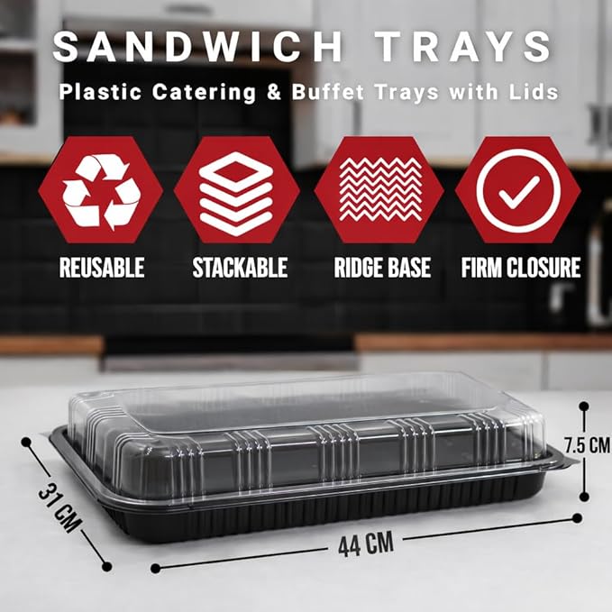 6 Pack Catering Trays with Lid – 18" Serving Trays with Lids - Reusable Serving Platter With Lid for Catering, Buffet, Picnics & Events – Party Trays With Lids (18x 12.20 x 2.95 inch)