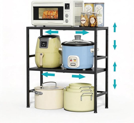Expandable Metal Storage Shelves, 300 LBS Heavy Duty Metal Shelving Unit Rack For Pots And Pans Appliances Heavy Items, Adjustable 2 Tier Storage Shelf Rack Organizer For Kitchen Pantry Garage Laundry