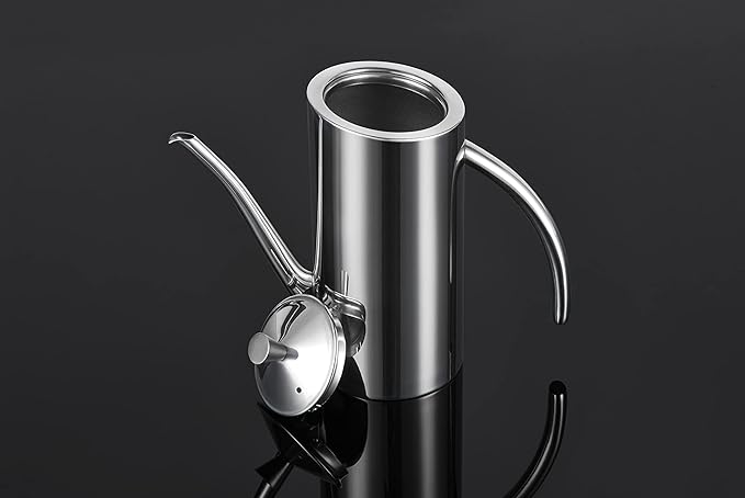 KSENDALO Premium SUS304 Stainless Steel Olive Oil Bottle Dispenser & Kitchen Cruet (500ML/17oz) - Leakproof Oil Bottle with Spout & Arcuate Handle, Ergonomic ONE-Piece Body with Precision Pouring