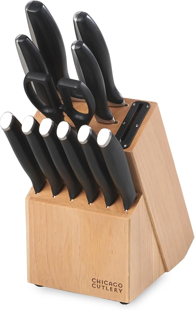 Chicago Cutlery Avondale (12-PC) Built-In Sharpener Kitchen Knife Block Set with Steak Knives, Ergonomic Handles and Sharp Stainless Steel Professional Chef Knife Set