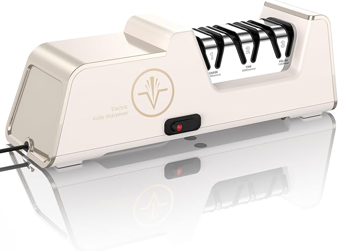 Professional Electric Knife Sharpener with 100% Diamond Abrasives, 3-Stage Precision Angle Guides, Champagne Gold, for Kitchen Straight Edge and Ceramic Knives