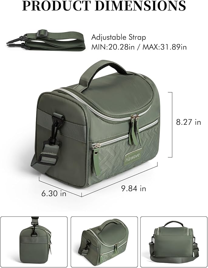 Lunch Bag for Women Men Adult Insulated Lunch Box, Leakproof Lunch Cooler Bag with Front Pocket & Adjustable Shoulder Strap, Reusable Large Lunch Tote Bag for Work Office Travel Picnic, Green