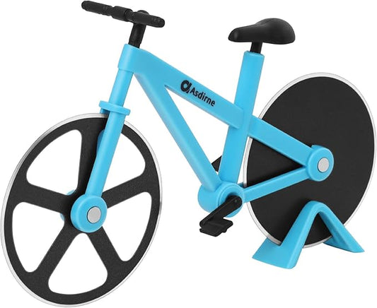 Pizza Cutter, Bicycle Pizza Cutter Wheel with Non-Stick Stainless Steel Super Sharp Blades, Novelty Gift, 7.5", Blue