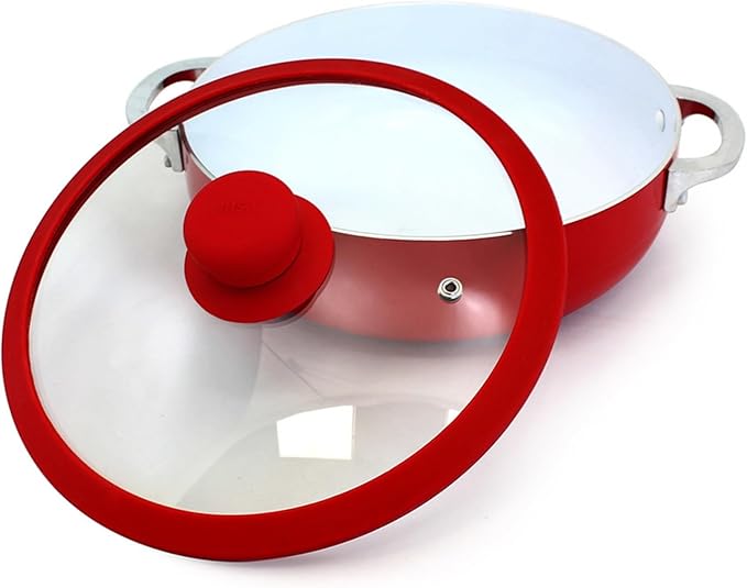 IMUSA USA 3.2Qt Red Ceramic Nonstick Caldero (Dutch Oven) with Silicone Rim & Glass Lid
