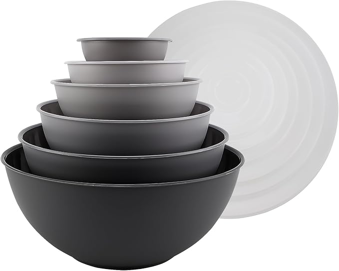 COOK WITH COLOR Mixing Bowls with Lids - 12 Piece Plastic Nesting Bowls Set includes 6 Prep Bowls and 6 Lids, Microwave Safe Mixing Bowl Set, Multicolor