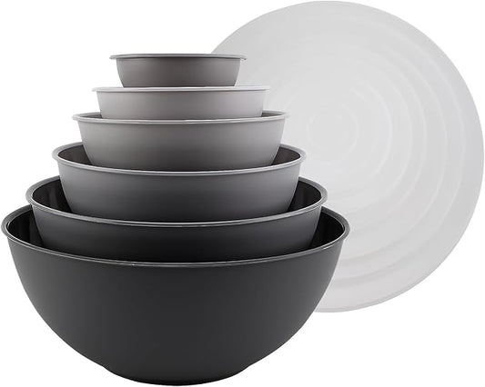 COOK WITH COLOR Mixing Bowls with Lids - 12 Piece Plastic Nesting Bowls Set includes 6 Prep Bowls and 6 Lids, Microwave Safe Mixing Bowl Set, Multicolor