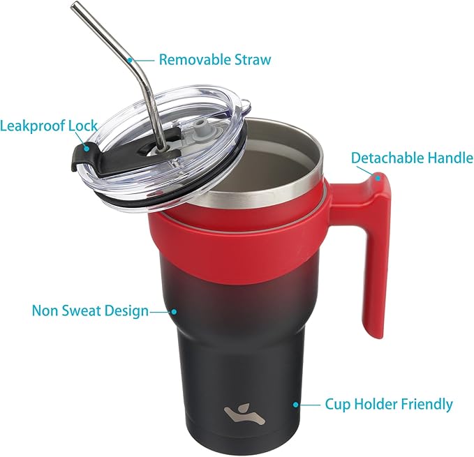 30 oz Tumbler with Handle and 2 Straw 2 Lid, Insulated Water Bottle Stainless Steel Vacuum Cup Reusable Travel Mug,Mystic Moon