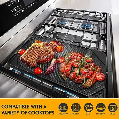 GGC Reversible Cast Iron Griddle, 20" x 10.5" Rectangular Griddle Pan