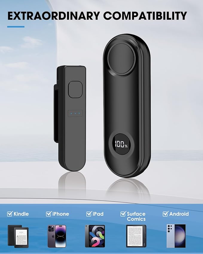 Remote Page Turner for Kindle Reading Accessories, Clicke for iPad iPhone Android Tablets E-Book Reading Noels, Camera Remote Shutter Selfie Controller,Black