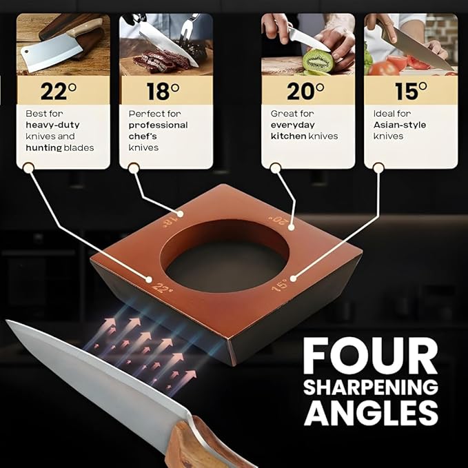 4 Angles High Carbon Stainless Steel Rolling Knife Sharpener with 400, 1000 & 3000 Replacement Discs - Blunt Knife Sharpening Kit with 15°, 18°, 20°, and 22° Sharpening for Kitchen & Chef's Knives