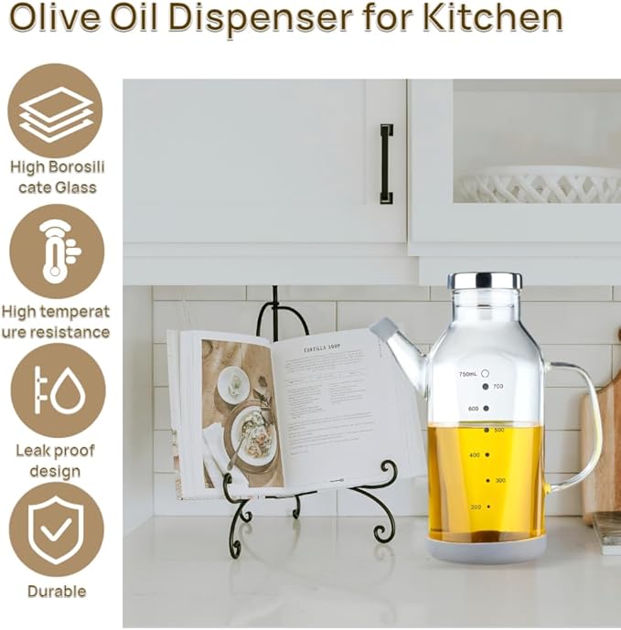 High Borosilicate Glass Oil Bottle-Olive Oil Dispenser for Kitchen-Soy Sauce and Vinegar Dispenser Bottle- Cooking Container Cruet-Oil Dispensing Bottles(Transparent, Large/750ml)
