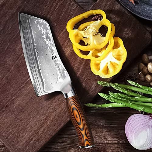 TUO Cutlery Cleaver Knife - Japanese AUS-10 45-Layers Steel - Chinese Chef's Knife Featured Damascus Rose Pattern - Meat and Vegetable Cleaver with Ergonomic Pakkawood Handle-7"-Fiery Phoenix