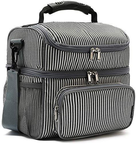 FlowFly Double Layer Cooler Insulated Lunch Bag Adult Lunch Box Large Tote Bag for Men, Women, With Adjustable Strap,Front Pocket and Dual Large Mesh Side Pockets