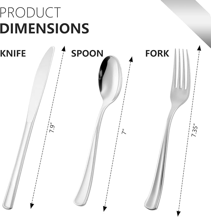144 Pack Silver Premium Heavy Duty Plastic Silverware, 48 Forks, 48 Spoons, 48 Knives, For Catering, Parties, Dinners and Weddings, BPA-Free, Disposable Plastic Cutlery Set Utensils Set