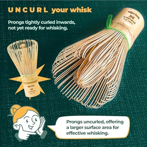 Matcha Whisk Holder Set, Bamboo Chasen with Glass Stand and Scoop, 100 Prong Tea Whisk for Japanese Green Tea Powder