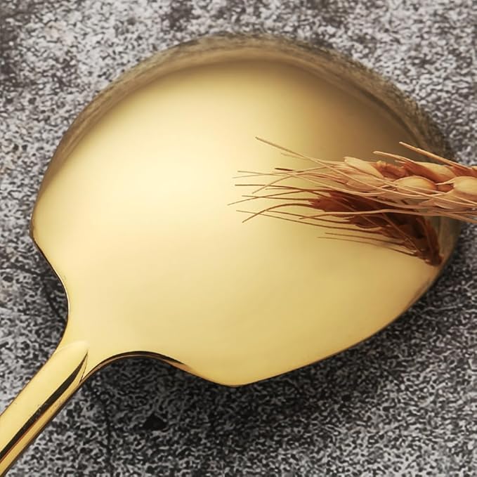 Serving Spoons Set 9.14 Inch Slotted Spoon Serving Spoon Stainless Steel Serving Utensils for Buffet Parties Catering Dishwasher Safe(Set of 12, Gold)