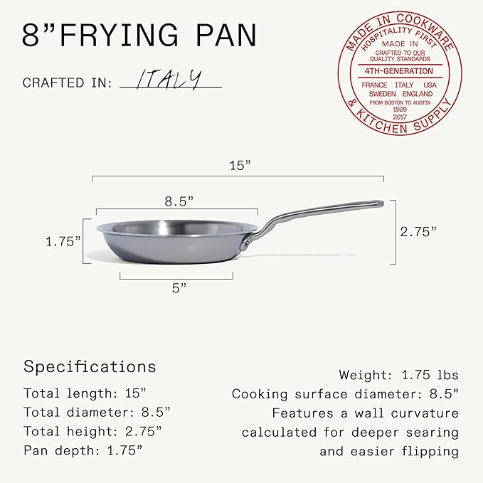 Made In Cookware | 8-Inch Stainless Steel Frying Pan | 5 Ply Stainless Clad | Professional Cookware | Crafted in Italy | Induction Compatible