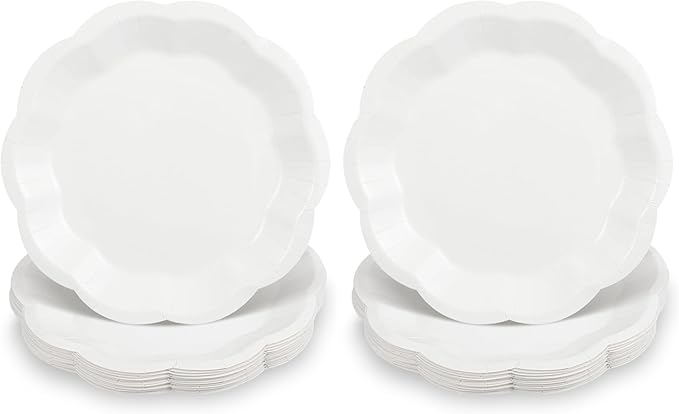 30pcs Scalloped Plates, 7 Inch Disposable White Paper Plates Cute Paper Dessert Cake Dinner Party Supplies for Wedding Bridal Baby Shower (Pack of 2)