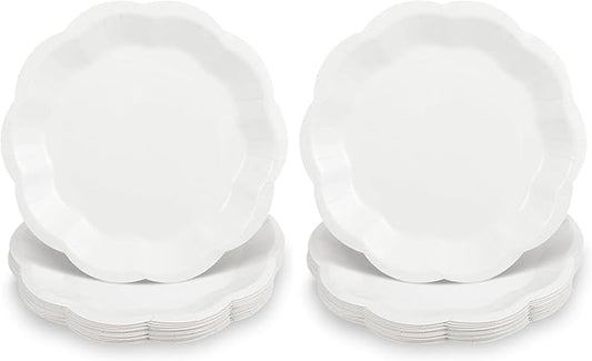 30pcs Scalloped Plates, 7 Inch Disposable White Paper Plates Cute Paper Dessert Cake Dinner Party Supplies for Wedding Bridal Baby Shower (Pack of 2)