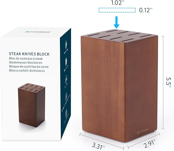 5.5“ Steak Knife Block Holder without Knives with 8 Slots - Wooden Steak Knife Storage Block only - Space Saver-Compact Design Steak Knives Organizer -by KITCHENDAO
