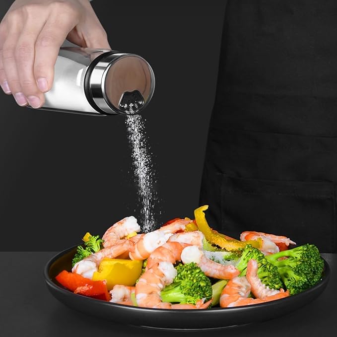Verdental 7 oz Salt Pepper Shakers with Adjustable Outlet Holes Clear Glass Shaker Bottles Spice Seasoning Cans for Kitchen Decor and Home Restaurant BBQ Camping Farmhouse Kitchen Accessories (200ml)