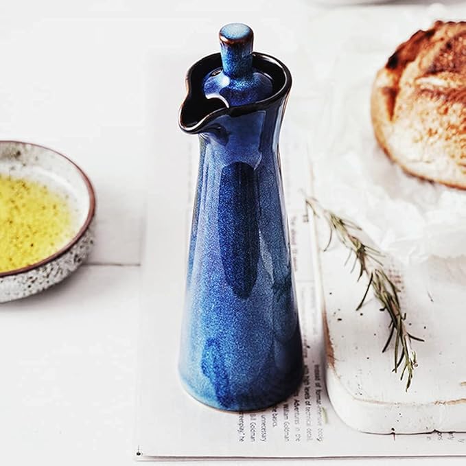 Small Ceramic Olive Oil Dispenser Bottle for Storage Of Oil, Vinegar, Soy Sauce, 120ml / 4oz - Blue