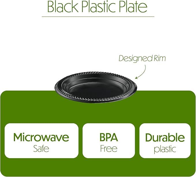 PLASTICPRO 400 PCS Black Plastic Plates Light Weight 6 Inch Plastic Dessert Plates Black Plates Disposable for Party and Wedding