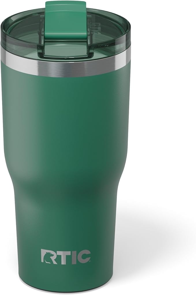 RTIC 30oz Essential Tumbler with Lid, Ceramic Lined, Insulated, Stainless Steel, Metal, Double Wall Vacuum-Insulation, Travel Cup for Iced Coffee, Tea, Hot and Cold Drink, Pine Tree