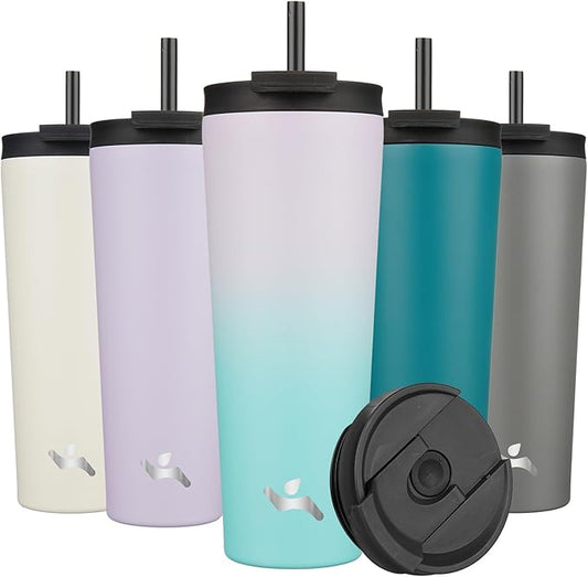 26 OZ Insulated Tumbler with Lid and 2 Straws Stainless Steel Water Bottle Vacuum Travel Mug Coffee Cup,Lavender Green
