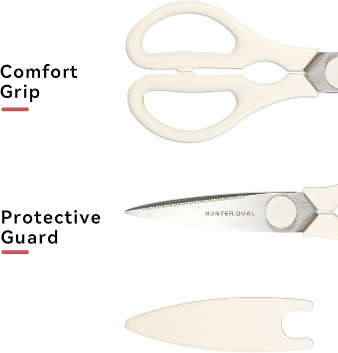Kitchen Scissors for Food, HUNTER.DUAL Heavy Duty Come Apart Poultry Shears for Cooking, All Purpose for Cutting Chicken, Meat, Fish & Vegetables (Cream, 8.35 Inch)