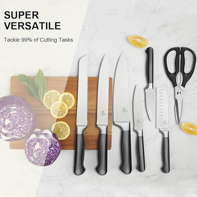 15-Piece Kitchen Knife Set with Block, Ultra-Sharp Full-Tang Stainless Steel Knives, Built-in Sharpener, Dishwasher Safe, Non-Slip Ergonomic Handle, Modern Gray, Gift Box