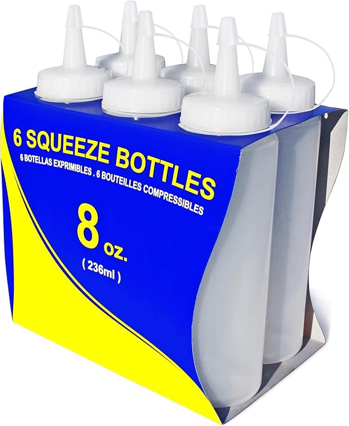 New Star Foodservice 8 oz Clear Squeeze Bottle, Regular Mouth, Pack of 6