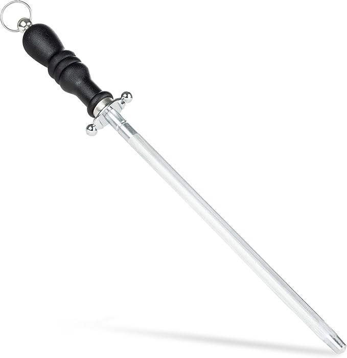 Knife Sharpener Rod, Kitchen Knives Sharpener Carbon Steel Professional Knife Sharpening Steel, Honing Rod with Hanging Holes (13 inches)