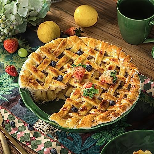 Vicrays Ceramic Pie Pan - 9 Inch Round Fluted and Deep Pie Dish for Tart Pizza Quiche Pot Pies Cake - Reactive Glaze (Green)