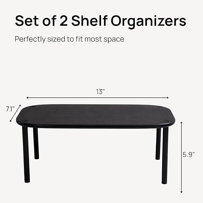 Ibyx Premium Kitchen Cabinet Organizer Shelf - Set of 2 Kitchen Counter Shelves - Stackable Shelf Racks for Cabinets - Bamboo Top with Metal Legs (Black)